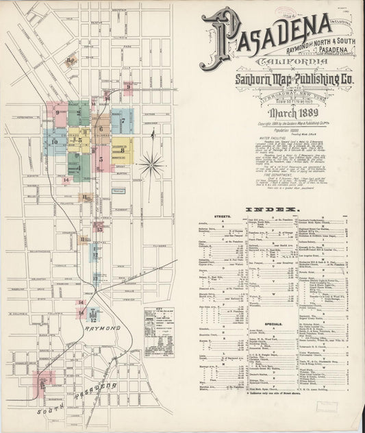 Sanborn Fire Insurance Map from Pasadena, Los Angeles County, California. (1889) – Historic Sanborn Fire Insurance Map Print