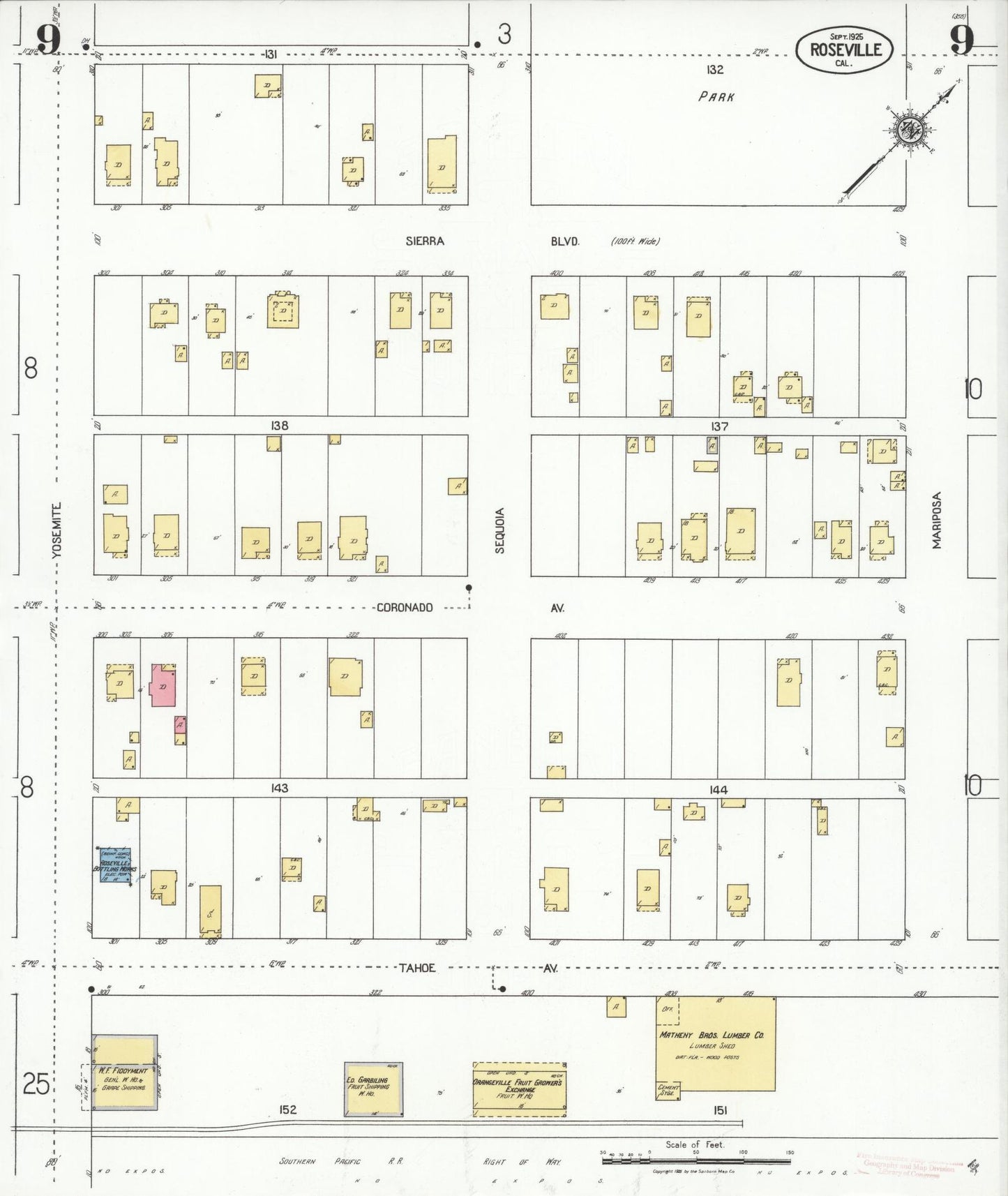 Sanborn Fire Insurance Map from Roseville, Placer County, California (1925), Sheet #0009 - Complete Map Set gallery image, historic Sanborn map, vintage wall art, California California