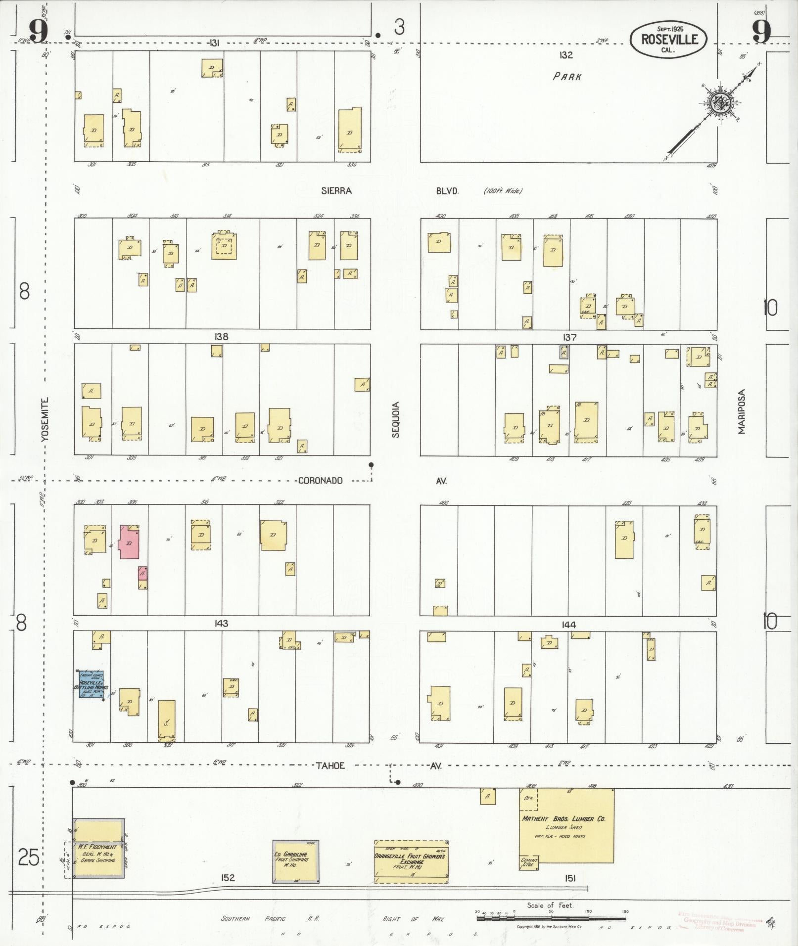 Sanborn Fire Insurance Map from Roseville, Placer County, California (1925), Sheet #0009 - Complete Map Set gallery image, historic Sanborn map, vintage wall art, California California