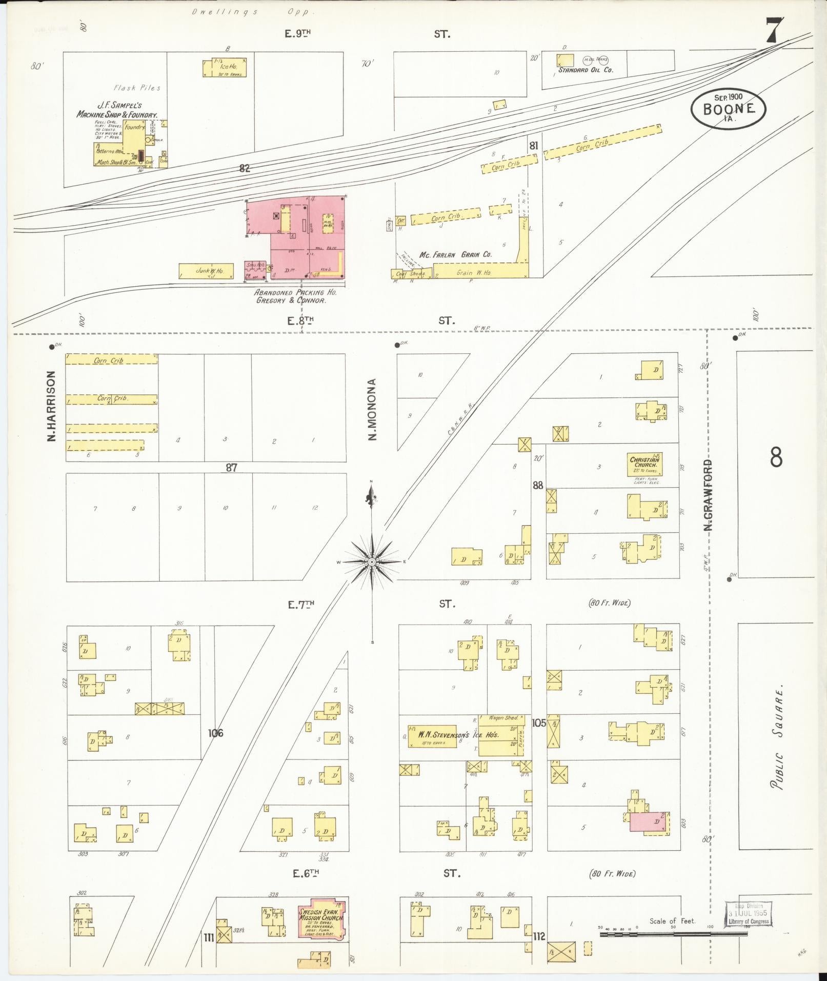 Sanborn Fire Insurance Map from Boone, Boone County, Iowa (1900), Sheet #0007 - Historic Sanborn Fire Insurance Map Print, vintage old map wall art