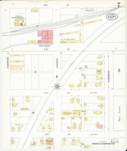 Sanborn Fire Insurance Map from Boone, Boone County, Iowa (1900), Sheet #0007 - Historic Sanborn Fire Insurance Map Print, vintage old map wall art
