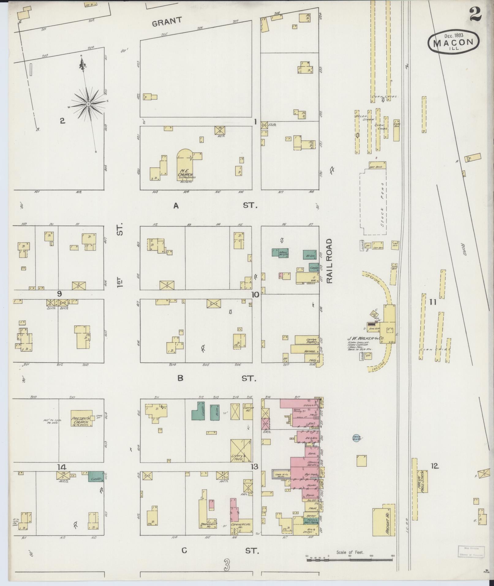 Sanborn Fire Insurance Map from Macon, Macon County, Illinois (1893), Sheet #0002 - Historic Sanborn Fire Insurance Map Print, vintage old map wall art, antique decor, genealogy gift, Illinois Illinois map