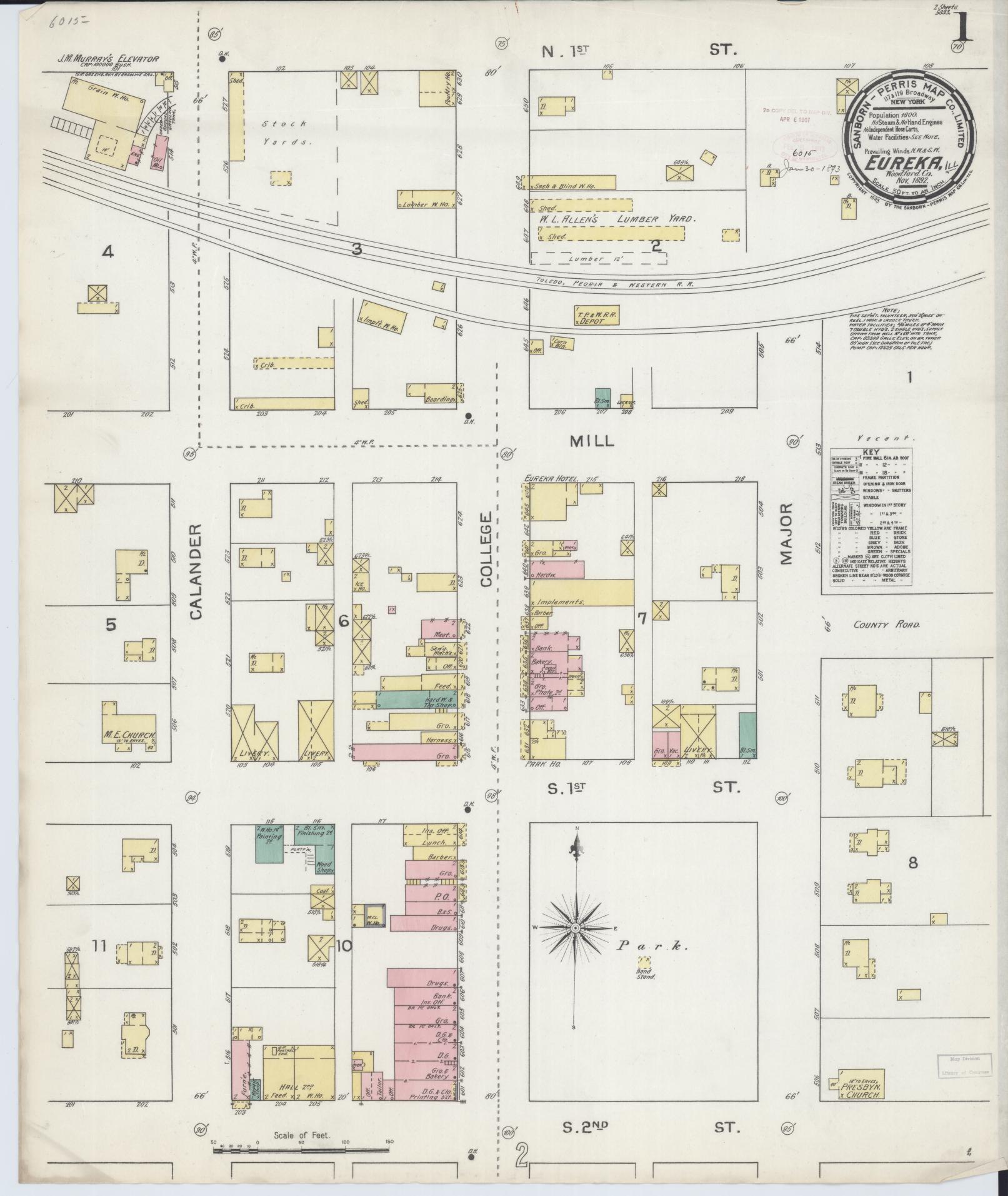 Sanborn Fire Insurance Map from Eureka, Woodford County, Illinois (1892), Sheet #0001 - Historic Sanborn Fire Insurance Map Print, vintage old map wall art, antique decor, genealogy gift, Illinois Illinois map