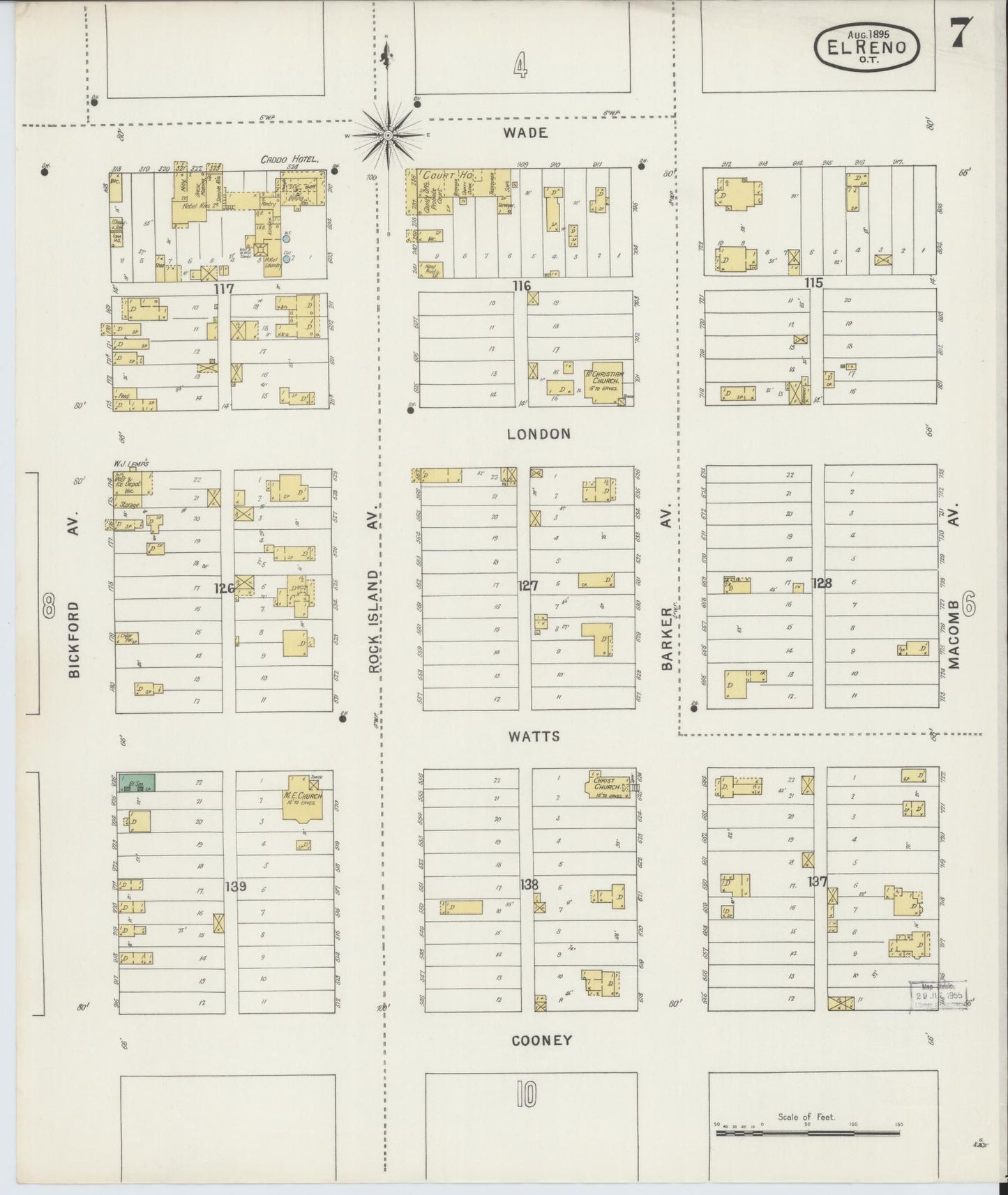 Sanborn Fire Insurance Map from El Reno, Canadian County, Oklahoma (1895), Sheet #0007 - Historic Sanborn Fire Insurance Map Print, vintage old map wall art, antique decor, genealogy gift, Oklahoma Oklahoma map
