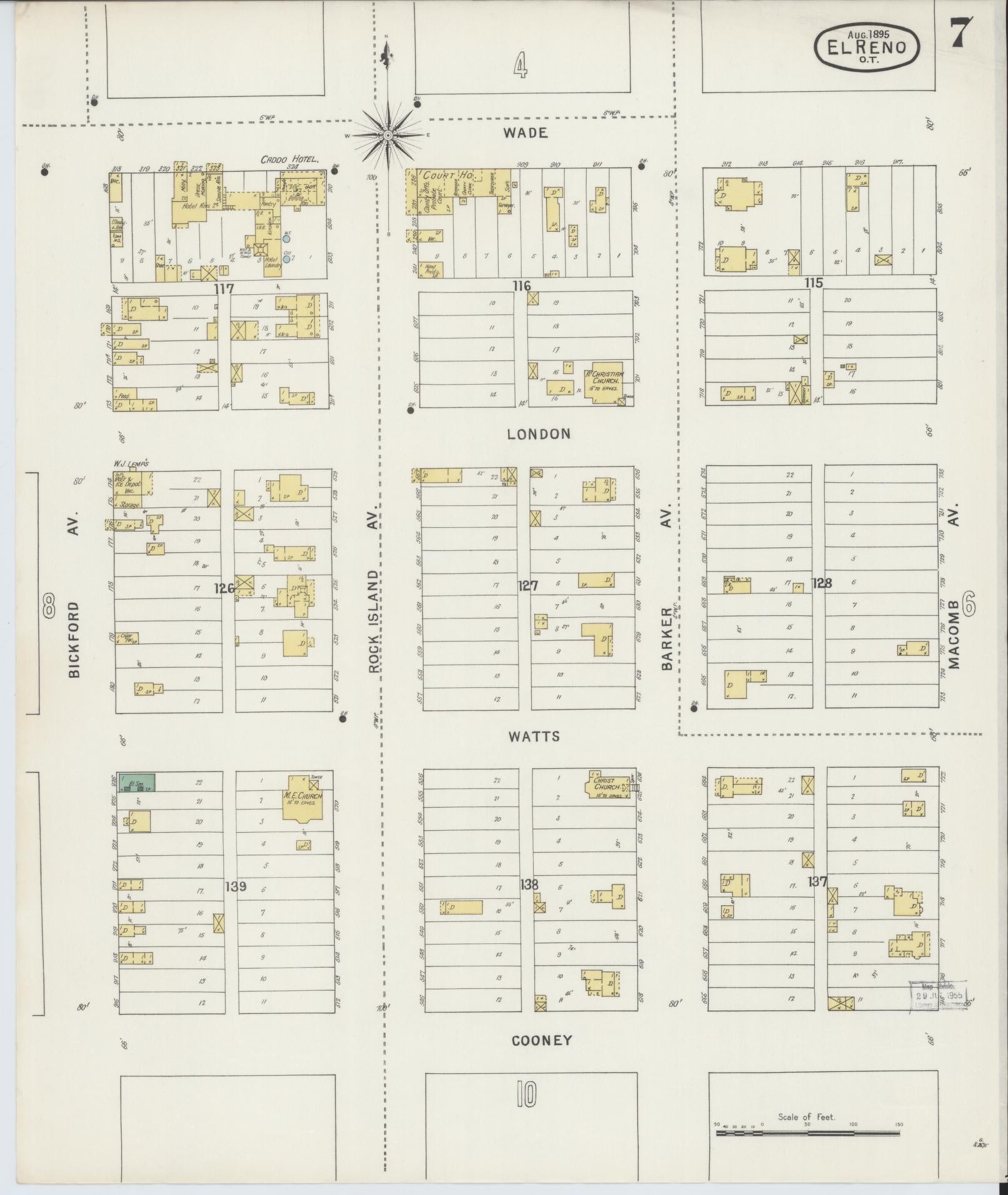 Sanborn Fire Insurance Map from El Reno, Canadian County, Oklahoma (1895), Sheet #0007 - Historic Sanborn Fire Insurance Map Print, vintage old map wall art, antique decor, genealogy gift, Oklahoma Oklahoma map
