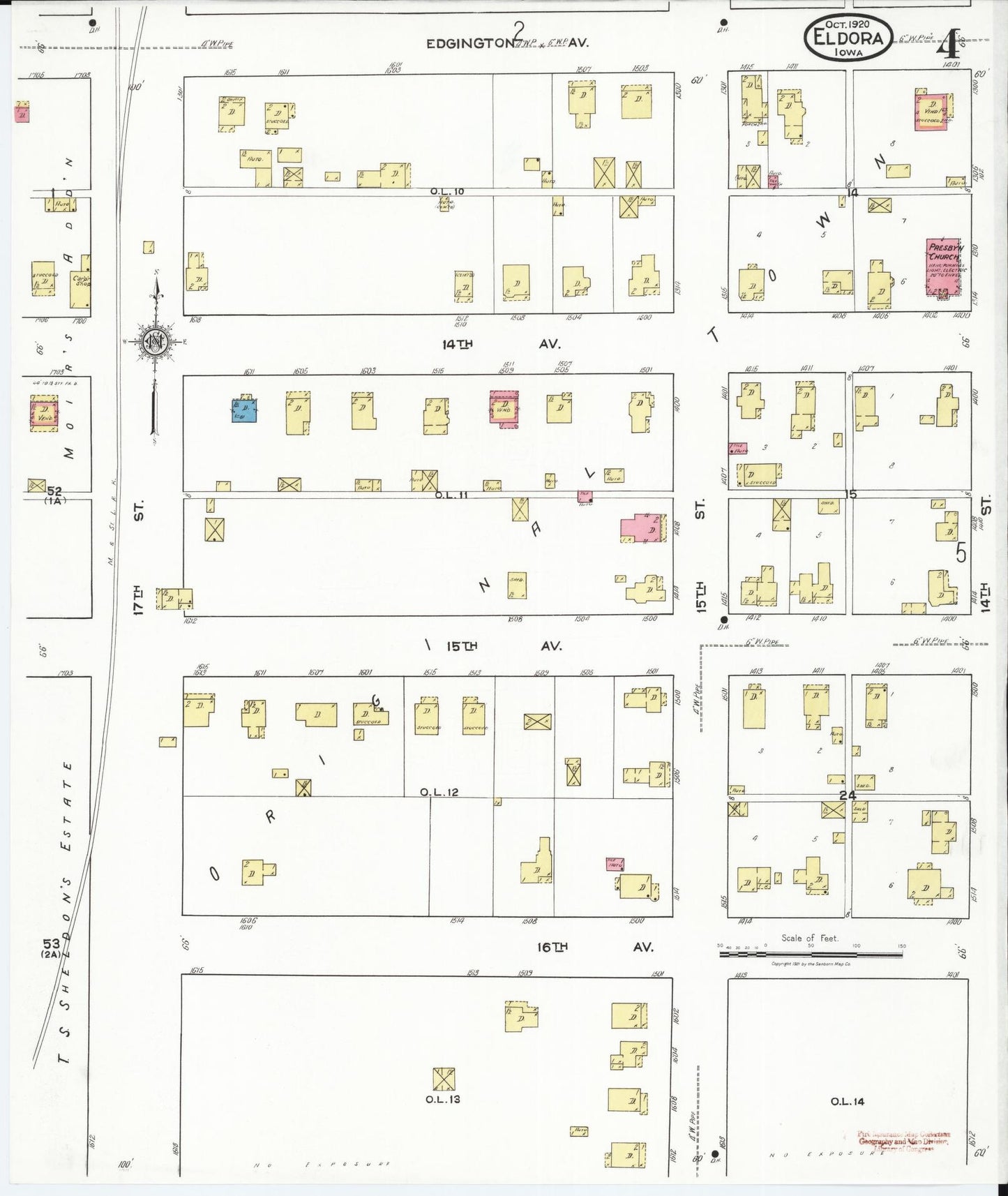 Sanborn Fire Insurance Map from Eldora, Hardin County, Iowa (1920), Sheet #0004 - Historic Sanborn Fire Insurance Map Print, vintage old map wall art