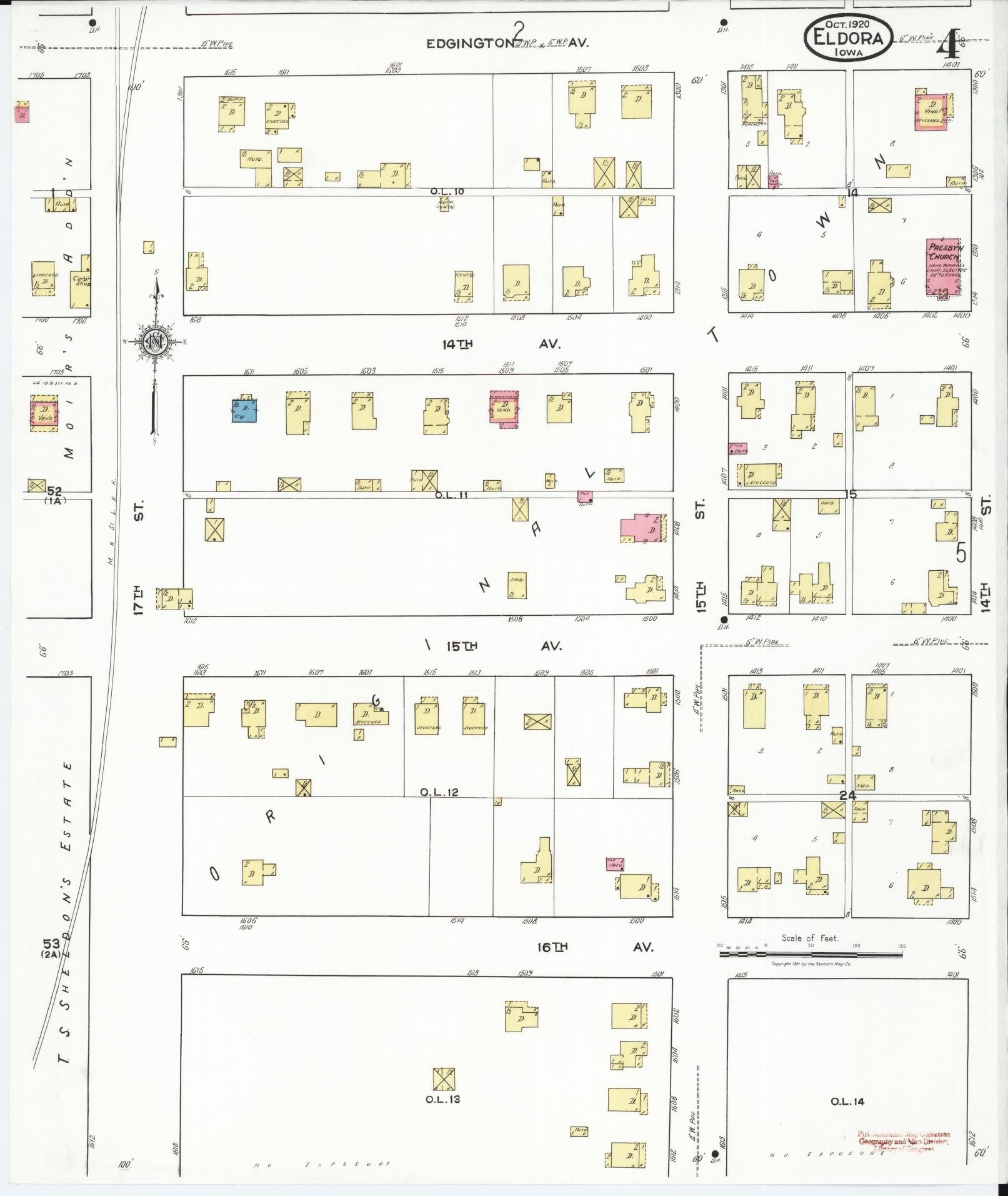 Sanborn Fire Insurance Map from Eldora, Hardin County, Iowa (1920), Sheet #0004 - Historic Sanborn Fire Insurance Map Print, vintage old map wall art