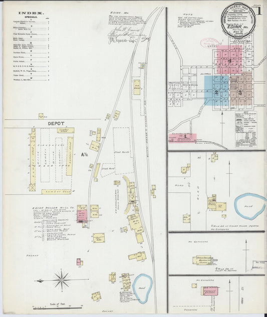 Sanborn Fire Insurance Map from Edina, Knox County, Missouri (1891), Sheet #0001 - Historic Sanborn Fire Insurance Map Print, vintage old map wall art, antique decor, genealogy gift, Missouri Missouri map