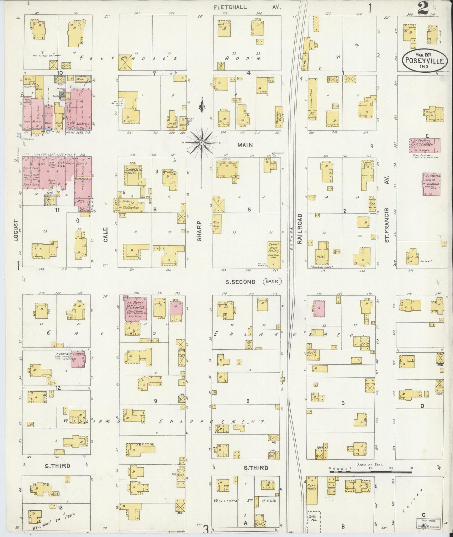 Sanborn Fire Insurance Map from Poseyville, Posey County, Indiana (1907), Sheet #0002 - Complete Map Set gallery image, historic Sanborn map, vintage wall art, Indiana Indiana
