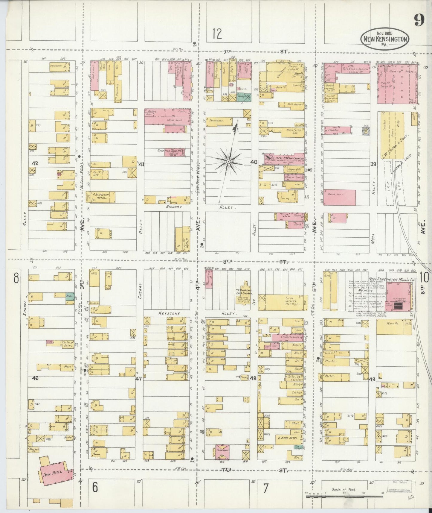 Sanborn Fire Insurance Map from New Kensington, Westmoreland County, Pennsylvania (1905), Sheet #0009 - Complete Map Set gallery image, historic Sanborn map, vintage wall art, Pennsylvania Pennsylvania