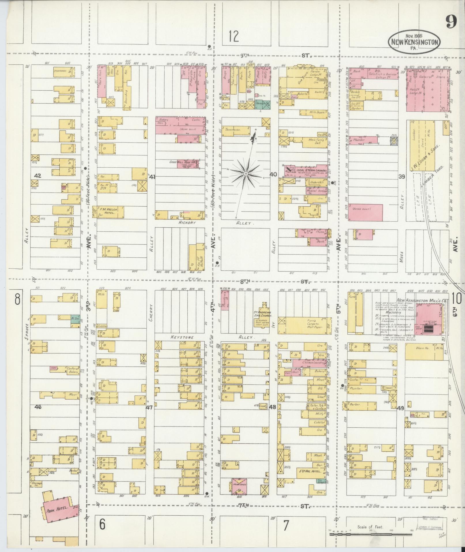 Sanborn Fire Insurance Map from New Kensington, Westmoreland County, Pennsylvania (1905), Sheet #0009 - Complete Map Set gallery image, historic Sanborn map, vintage wall art, Pennsylvania Pennsylvania
