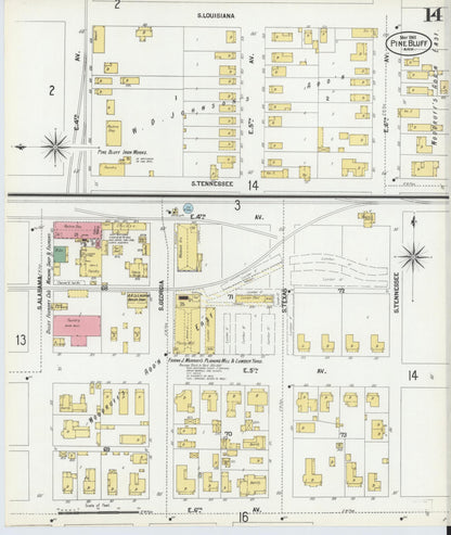 Sanborn Fire Insurance Map from Pine Bluff, Jefferson County, Arkansas (1901), Sheet #0014 - Complete Map Set gallery image, historic Sanborn map, vintage wall art, Arkansas Arkansas