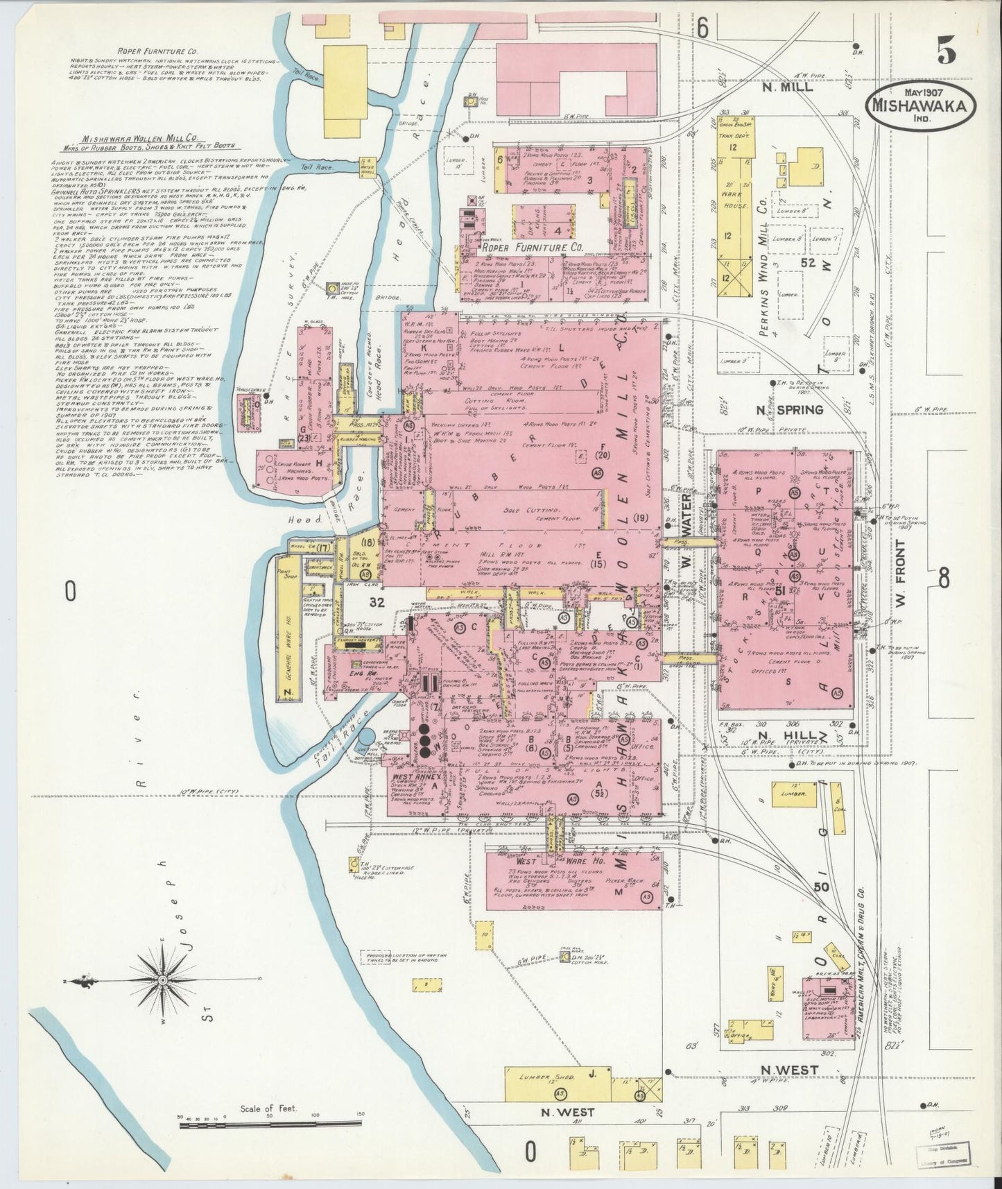 Sanborn Fire Insurance Map from Mishawaka, Saint Joseph County, Indiana (1907), Sheet #0005 - Complete Map Set gallery image, historic Sanborn map, vintage wall art, Indiana Indiana