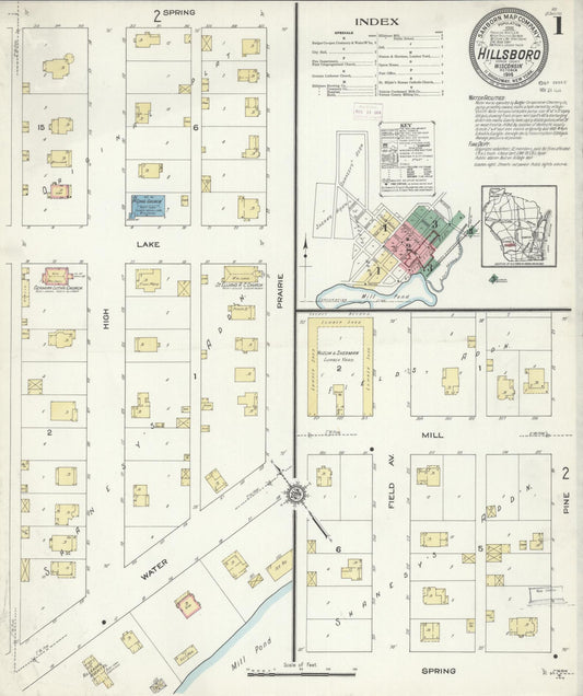 Sanborn Fire Insurance Map from Hillsboro, Vernon County, Wisconsin (1914), Sheet #0001 - Complete Map Set gallery image, historic Sanborn map, vintage wall art, Wisconsin Wisconsin