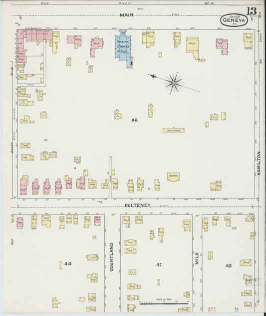 Sanborn Fire Insurance Map from Geneva, Ontario County, New York (1890), Sheet #0013 - Historic Sanborn Fire Insurance Map Print, vintage old map wall art, antique decor, genealogy gift, New York New York map