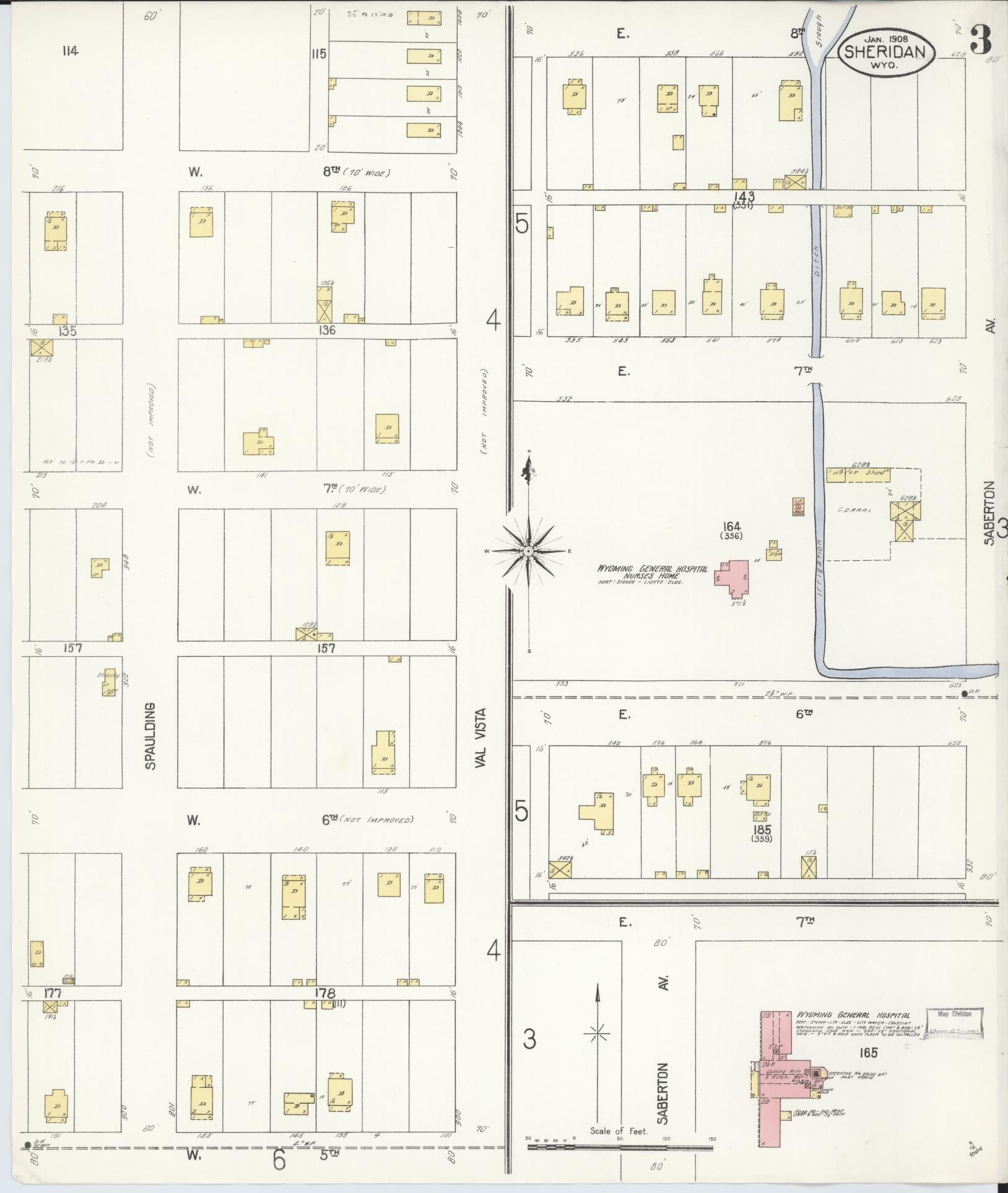 Sanborn Fire Insurance Map from Sheridan, Sheridan County, Wyoming (1908), Sheet #0003 - Complete Map Set gallery image, historic Sanborn map, vintage wall art, Wyoming Wyoming