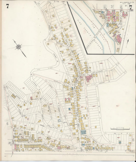 Sanborn Fire Insurance Map from Williamson, Mingo County, West Virginia (1943), Sheet #0007 - Historic Sanborn Fire Insurance Map Print, vintage old map wall art, antique decor, genealogy gift, West Virginia West Virginia map