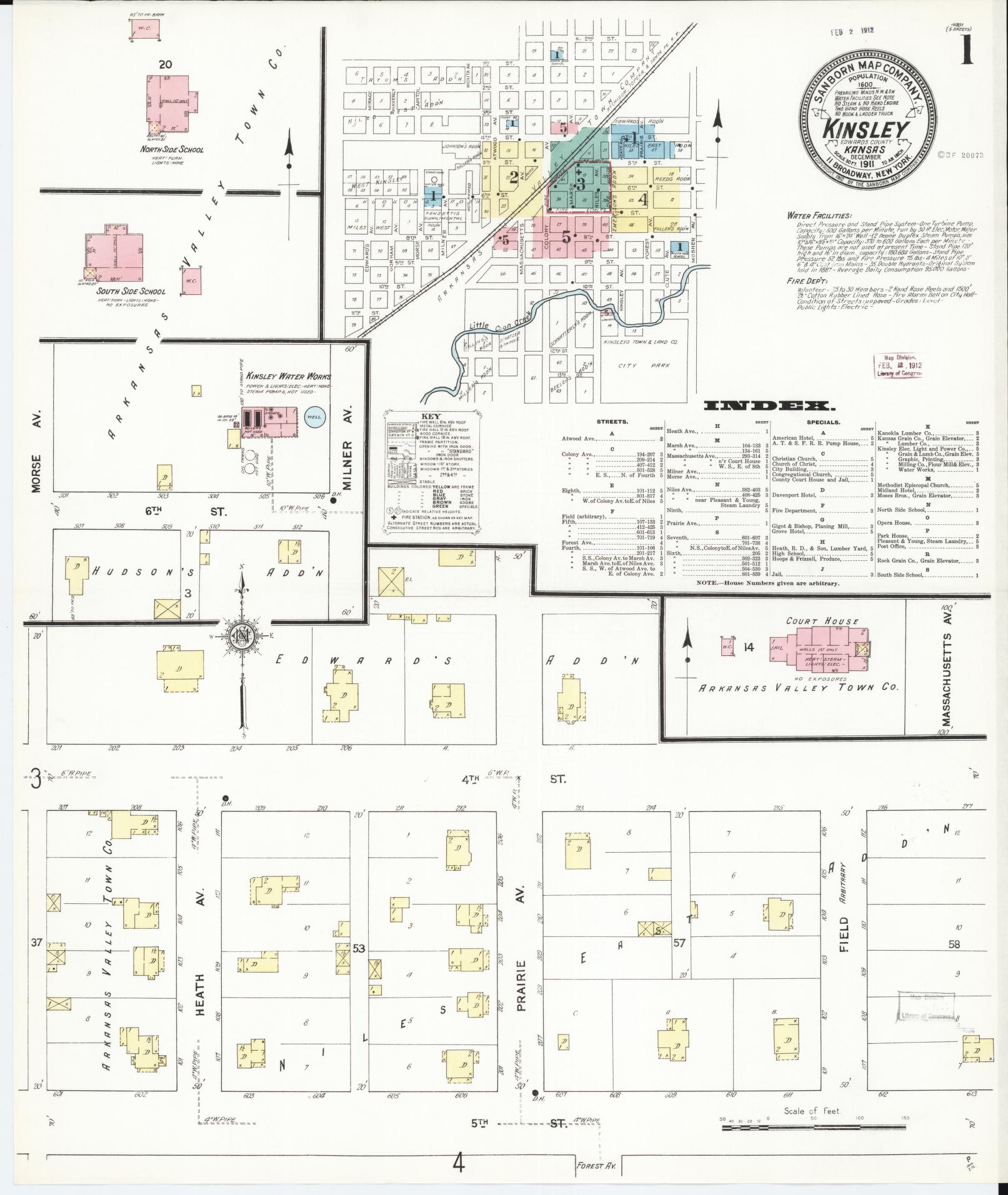 Sanborn Fire Insurance Map from Kinsley, Edwards County, Kansas (1911), Sheet #0001 - Complete Map Set gallery image, historic Sanborn map, vintage wall art, Kansas Kansas