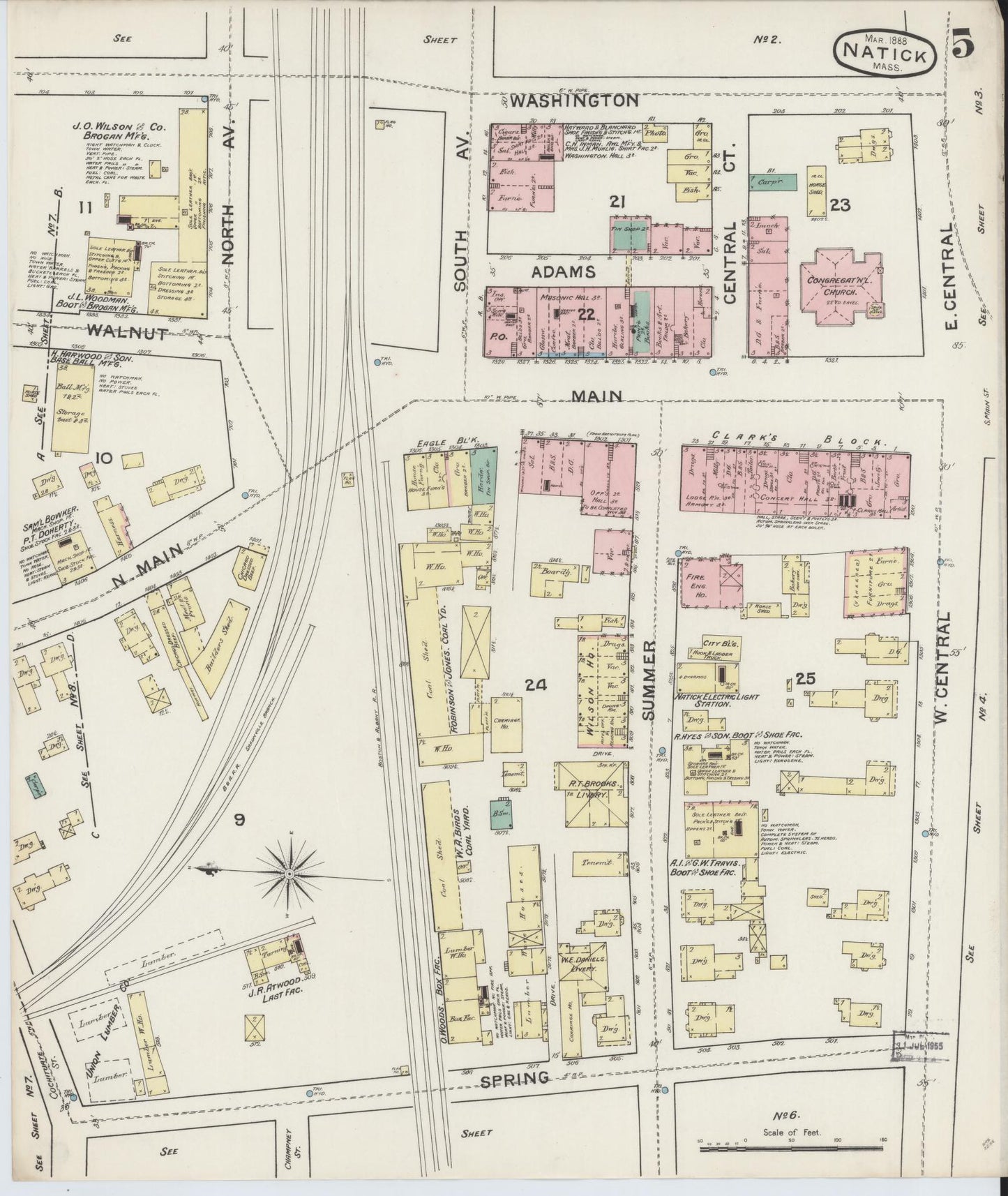 Sanborn Fire Insurance Map from Natick, Middlesex County, Massachusetts (1888), Sheet #0005 - Historic Sanborn Fire Insurance Map Print, vintage old map wall art, antique decor, genealogy gift, Massachusetts Massachusetts map