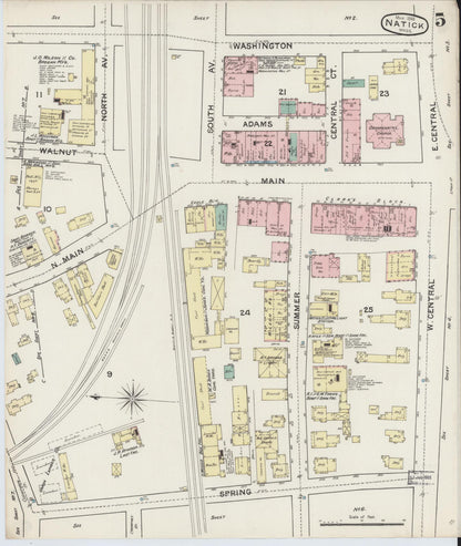 Sanborn Fire Insurance Map from Natick, Middlesex County, Massachusetts (1888), Sheet #0005 - Historic Sanborn Fire Insurance Map Print, vintage old map wall art, antique decor, genealogy gift, Massachusetts Massachusetts map