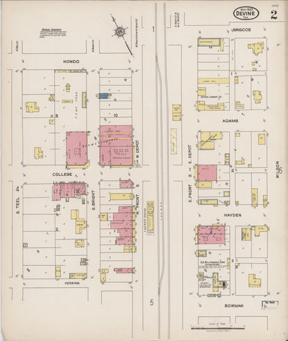 Sanborn Fire Insurance Map from Devine, Medina County, Texas (1922), Sheet #0002 - Complete Map Set gallery image, historic Sanborn map, vintage wall art, Texas Texas