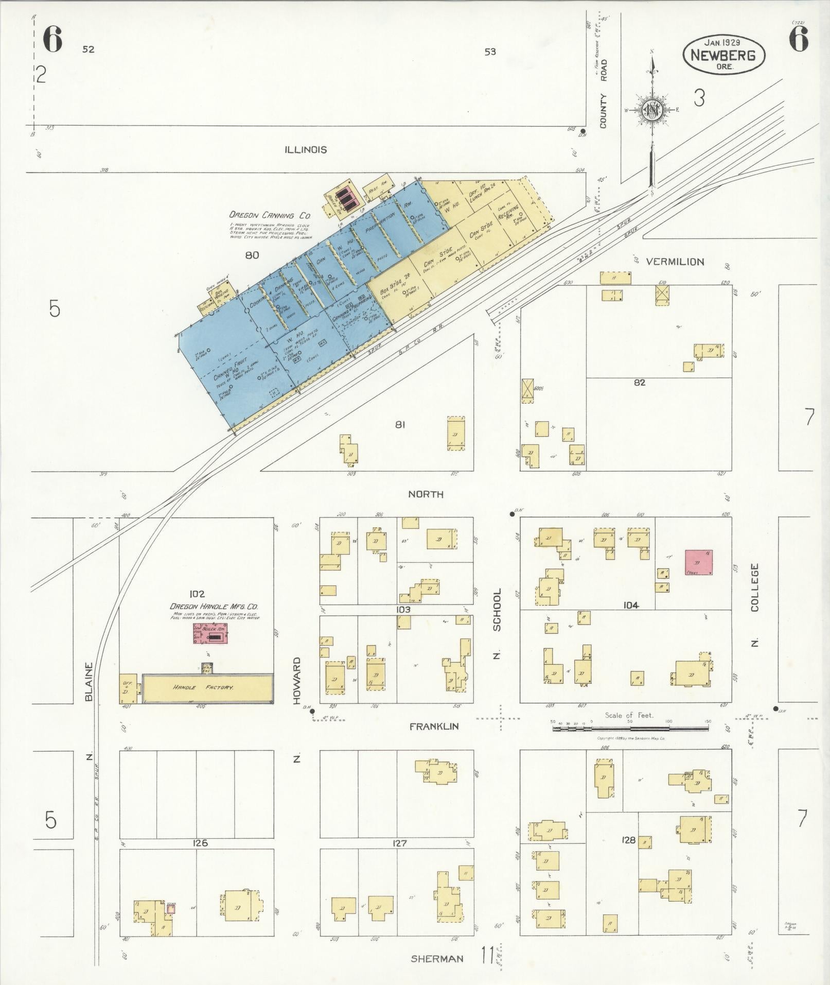 Sanborn Fire Insurance Map from Newberg, Yamhill County, Oregon (1929), Sheet #0006 - Complete Map Set gallery image, historic Sanborn map, vintage wall art, Oregon Oregon