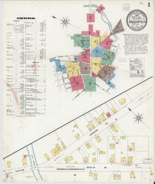 Sanborn Fire Insurance Map from Haddonfield, Camden County, New Jersey (1908), Sheet #0001 - Complete Map Set gallery image, historic Sanborn map, vintage wall art, New Jersey New Jersey
