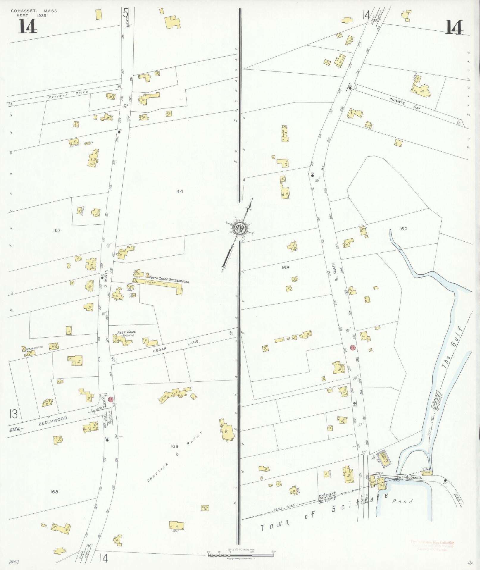 Sanborn Fire Insurance Map from Cohasset, Norfolk County, Massachusetts (1935), Sheet #0014 - Complete Map Set gallery image, historic Sanborn map, vintage wall art, Massachusetts Massachusetts