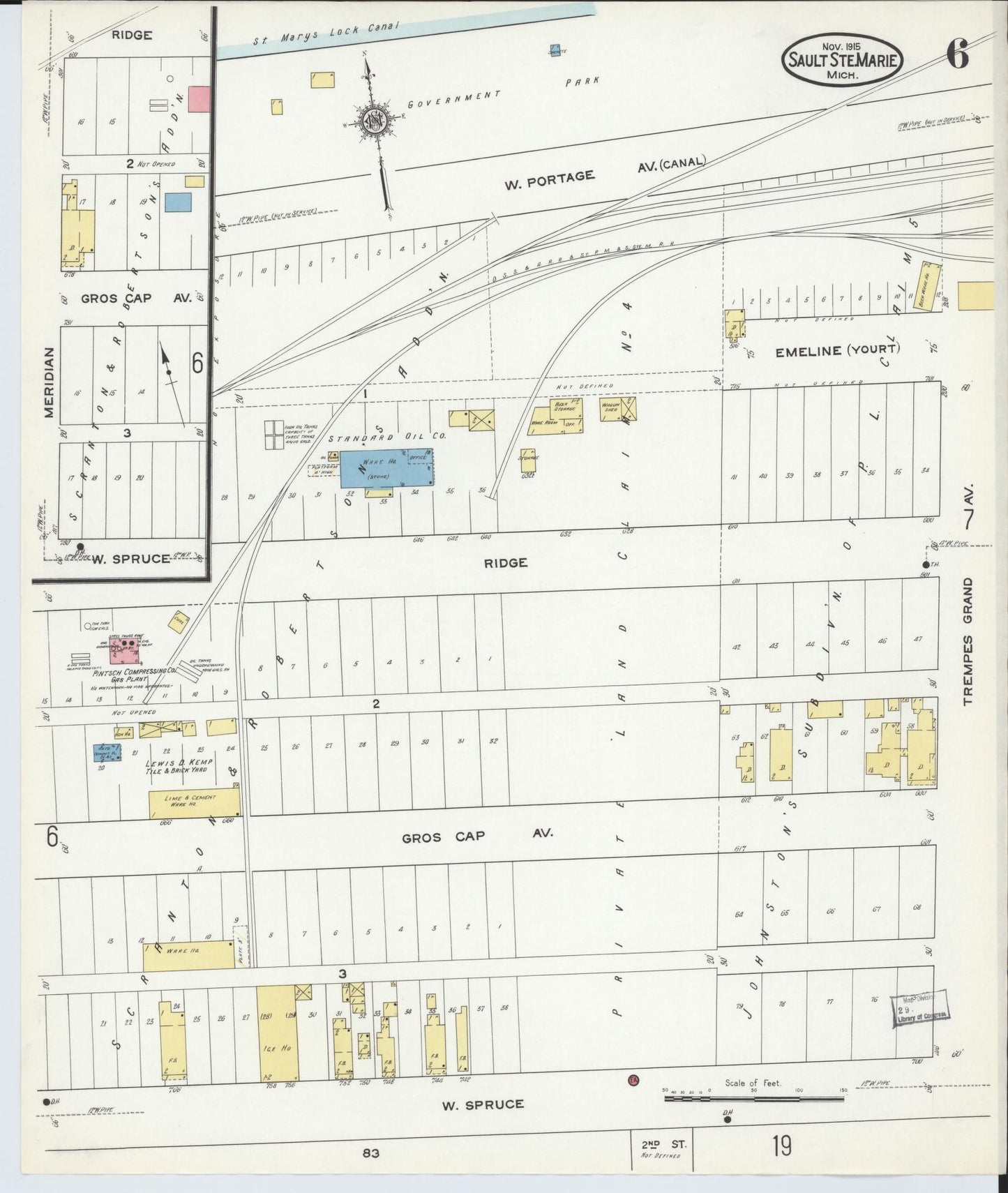 Sanborn Fire Insurance Map from Sault Sainte Marie, Chippewa County, Michigan (1915), Sheet #0006 - Complete Map Set gallery image, historic Sanborn map, vintage wall art, Michigan Michigan