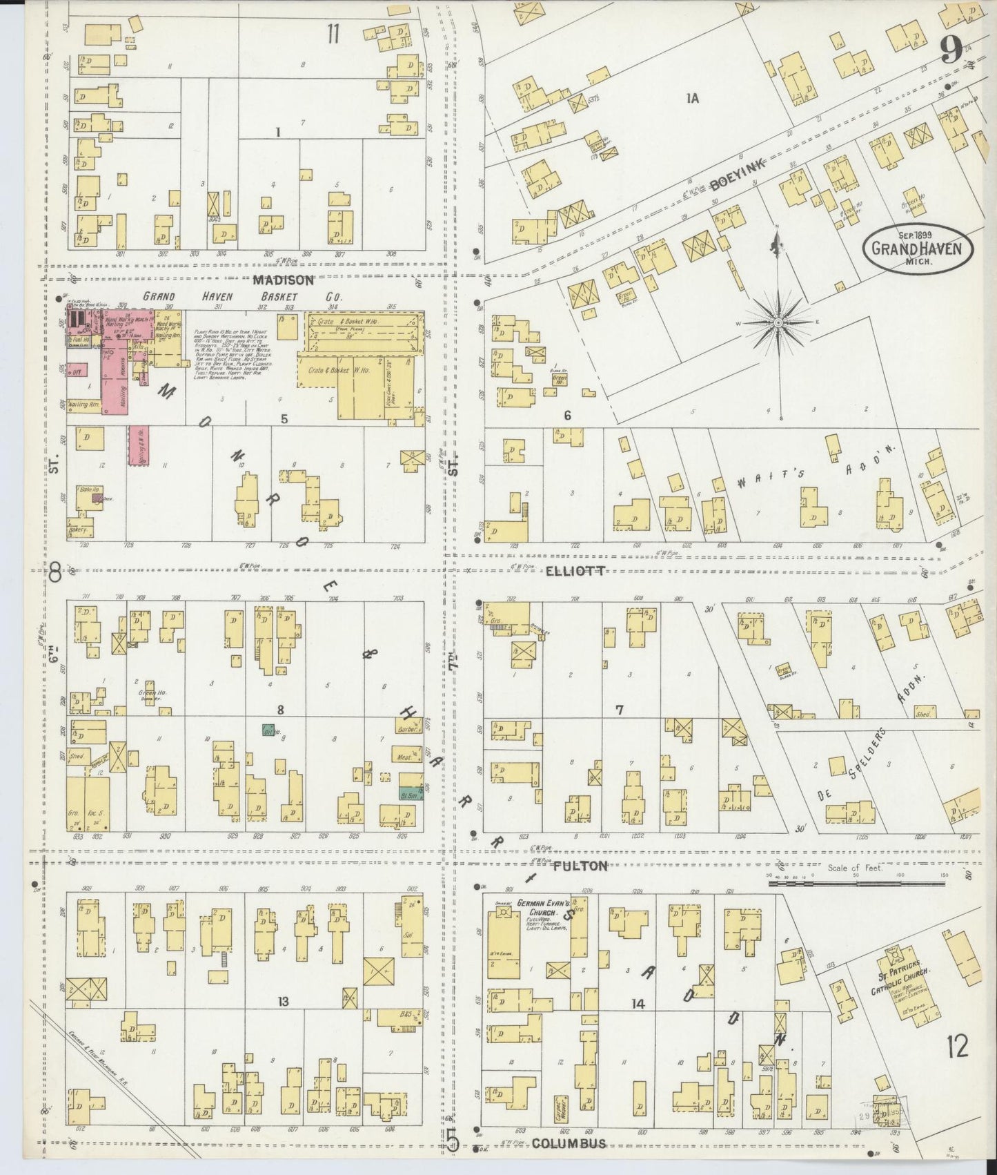 Sanborn Fire Insurance Map from Grand Haven, Ottawa County, Michigan (1899), Sheet #0009 - Complete Map Set gallery image, historic Sanborn map, vintage wall art, Michigan Michigan