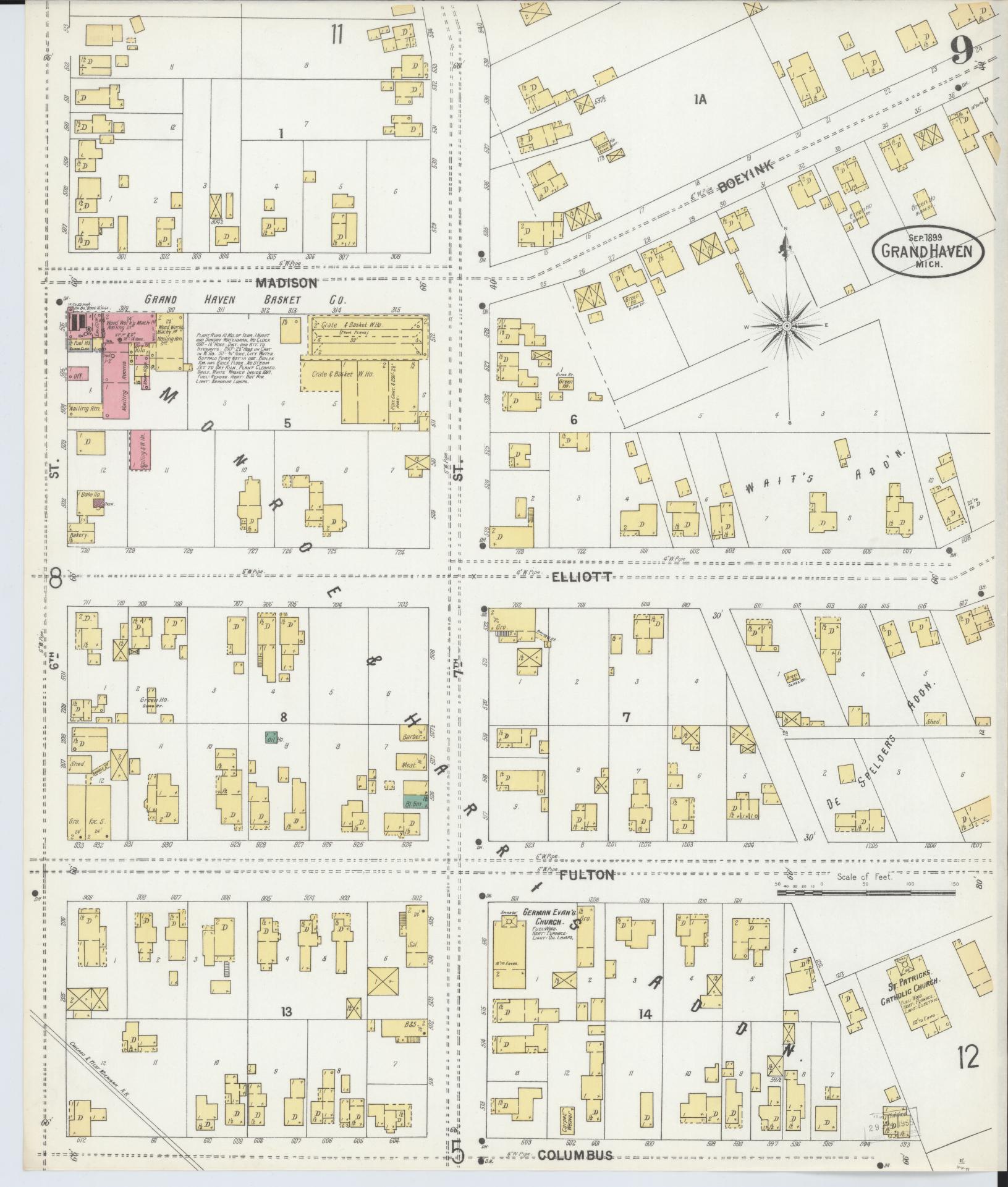 Sanborn Fire Insurance Map from Grand Haven, Ottawa County, Michigan (1899), Sheet #0009 - Complete Map Set gallery image, historic Sanborn map, vintage wall art, Michigan Michigan