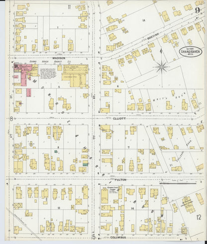 Sanborn Fire Insurance Map from Grand Haven, Ottawa County, Michigan (1899), Sheet #0009 - Complete Map Set gallery image, historic Sanborn map, vintage wall art, Michigan Michigan