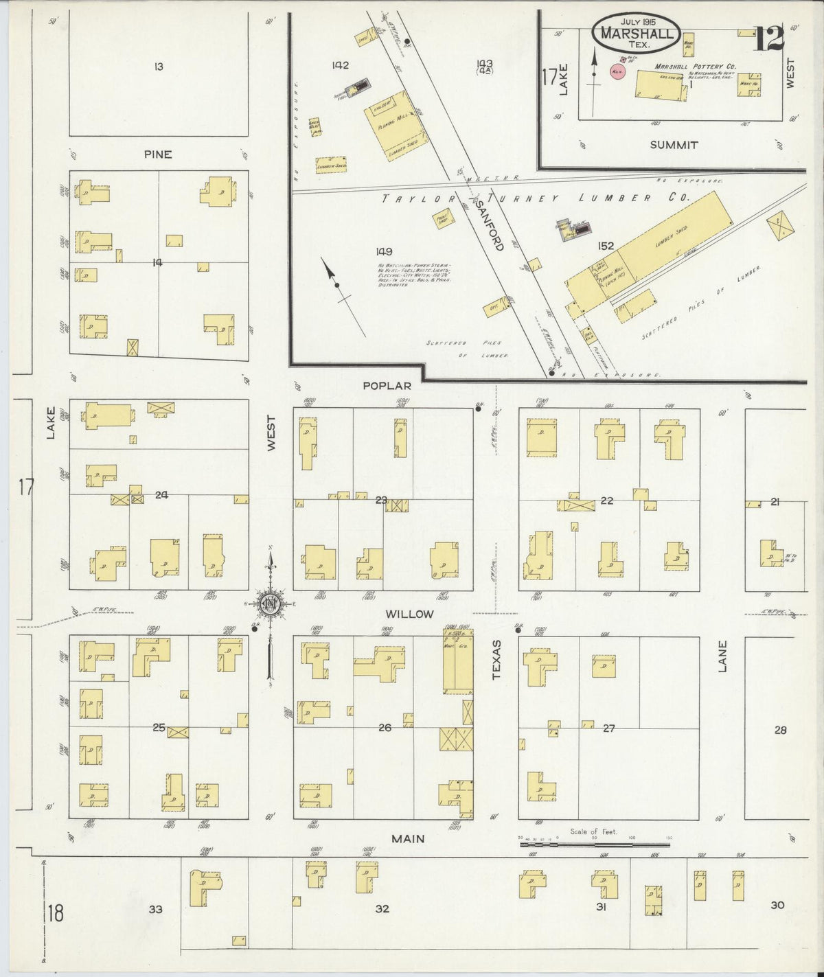 Sanborn Fire Insurance Map from Marshall, Harrison County, Texas (1915), Sheet #0012 - Complete Map Set gallery image, historic Sanborn map, vintage wall art, Texas Texas
