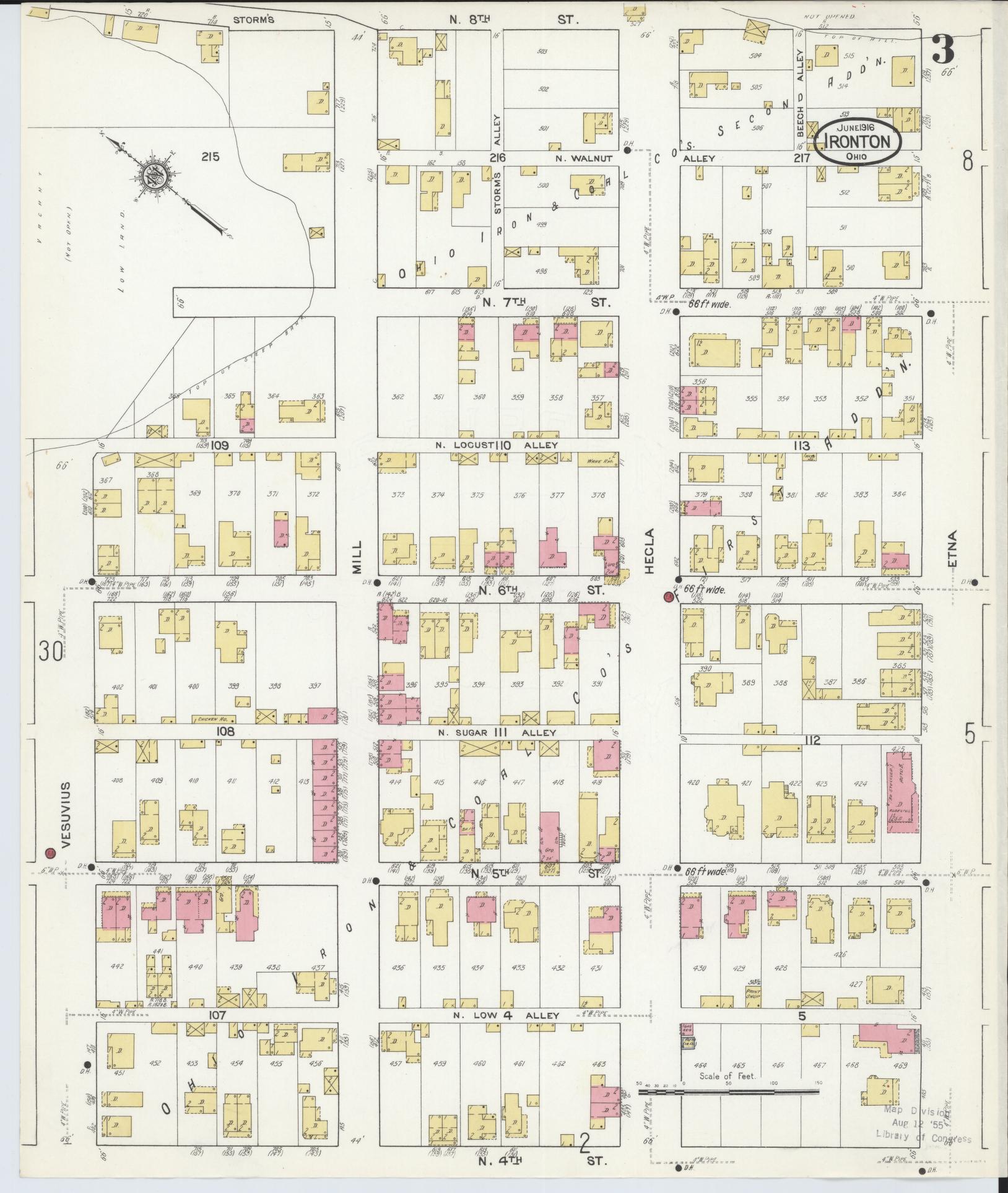 Sanborn Fire Insurance Map from Ironton, Lawrence County, Ohio (1916), Sheet #0003 - Complete Map Set gallery image, historic Sanborn map, vintage wall art, Ohio Ohio