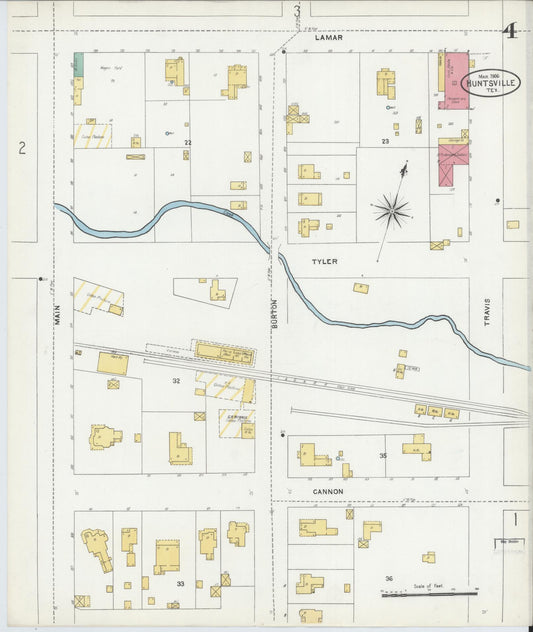 Sanborn Fire Insurance Map from Huntsville, Walker County, Texas (1906), Sheet #0004 - Historic Sanborn Fire Insurance Map Print, vintage old map wall art, antique decor, genealogy gift, Texas Texas map
