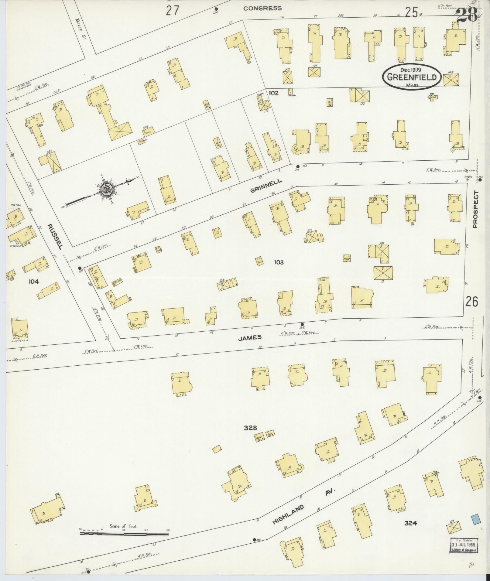 Sanborn Fire Insurance Map from Greenfield, Franklin County, Massachusetts (1909), Sheet #0028 - Complete Map Set gallery image, historic Sanborn map, vintage wall art, Massachusetts Massachusetts