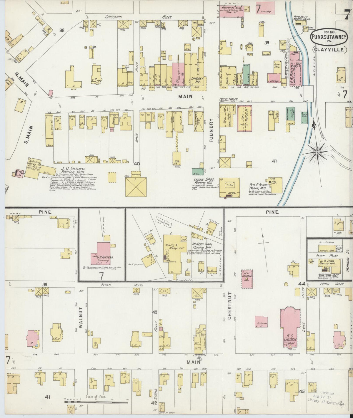 Sanborn Fire Insurance Map from Punxsutawney, Jefferson County, Pennsylvania (1896), Sheet #0007 - Historic Sanborn Fire Insurance Map Print, vintage old map wall art, antique decor, genealogy gift, Pennsylvania Pennsylvania map