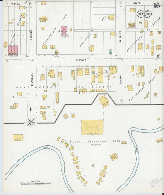 Sanborn Fire Insurance Map from Beatrice, Gage County, Nebraska (1900), Sheet #0016 - Historic Sanborn Fire Insurance Map Print, vintage old map wall art, antique decor, genealogy gift, Nebraska Nebraska map