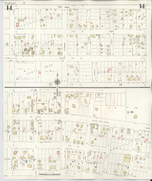 Sanborn Fire Insurance Map from Bay City, Matagorda County, Texas (1947), Sheet #0014 - Historic Sanborn Fire Insurance Map Print, vintage old map wall art, antique decor, genealogy gift, Texas Texas map