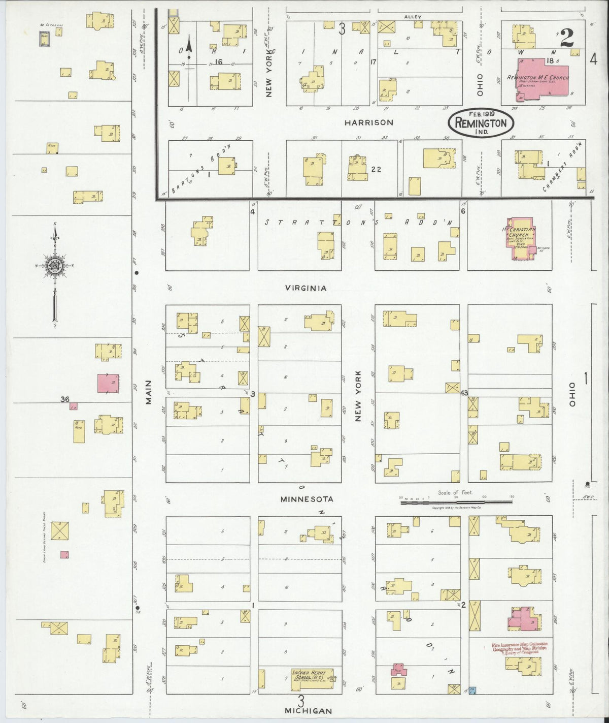 Sanborn Fire Insurance Map from Remington, Jasper County, Indiana (1919), Sheet #0002 - Historic Sanborn Fire Insurance Map Print, vintage old map wall art, antique decor, genealogy gift, Indiana Indiana map
