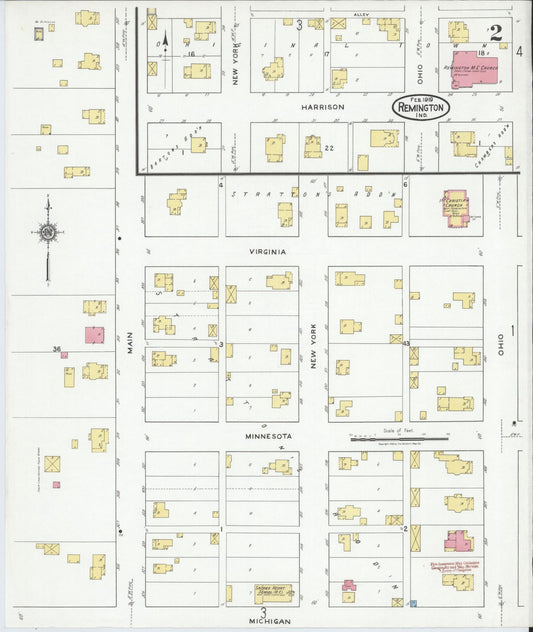 Sanborn Fire Insurance Map from Remington, Jasper County, Indiana (1919), Sheet #0002 - Historic Sanborn Fire Insurance Map Print, vintage old map wall art, antique decor, genealogy gift, Indiana Indiana map