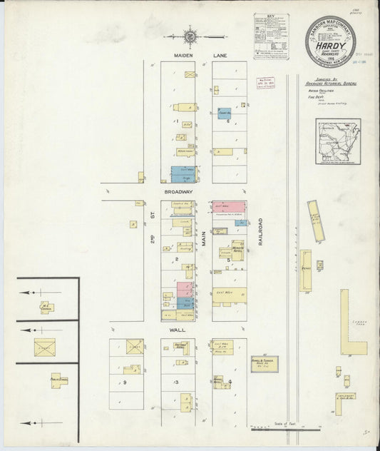 Sanborn Fire Insurance Map from Hardy, Sharp County, Arkansas (1914), Sheet #0001 - Historic Sanborn Fire Insurance Map Print, vintage old map wall art, antique decor, genealogy gift, Arkansas Arkansas map