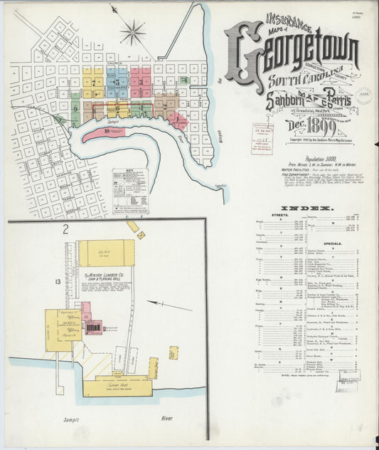 Sanborn Fire Insurance Map from Georgetown, Georgetown County, South Carolina (1899), Sheet #0001 - Complete Map Set gallery image, historic Sanborn map, vintage wall art, South Carolina South Carolina