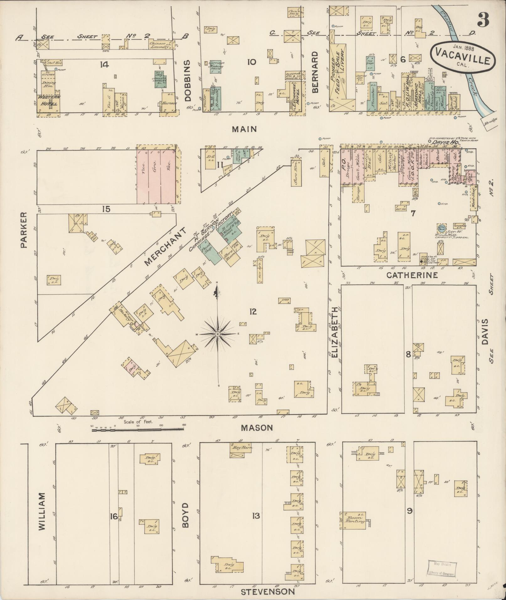 Sanborn Fire Insurance Map from Vacaville, Solano County, California (1886), Sheet #0003 - Complete Map Set gallery image, historic Sanborn map, vintage wall art, California California