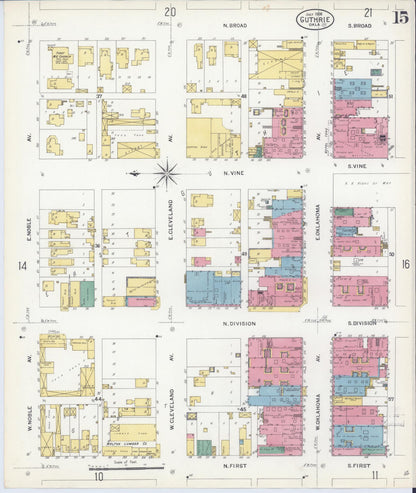 Sanborn Fire Insurance Map from Guthrie, Logan County, Oklahoma (1908), Sheet #0015 - Complete Map Set gallery image, historic Sanborn map, vintage wall art, Oklahoma Oklahoma