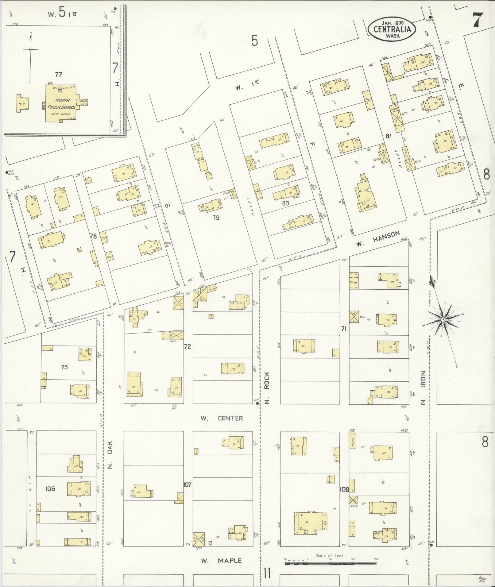 Sanborn Fire Insurance Map from Centralia, Lewis County, Washington (1909), Sheet #0007 - Complete Map Set gallery image, historic Sanborn map, vintage wall art, Washington Washington