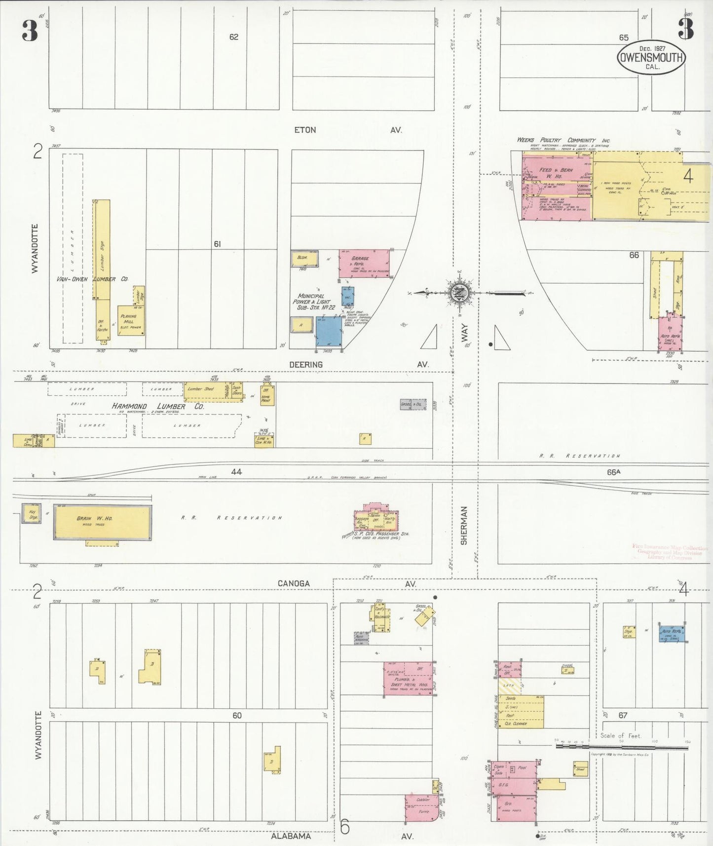 Sanborn Fire Insurance Map from Owensmouth, Los Angeles County, California (1927), Sheet #0003 - Complete Map Set gallery image, historic Sanborn map, vintage wall art, California California
