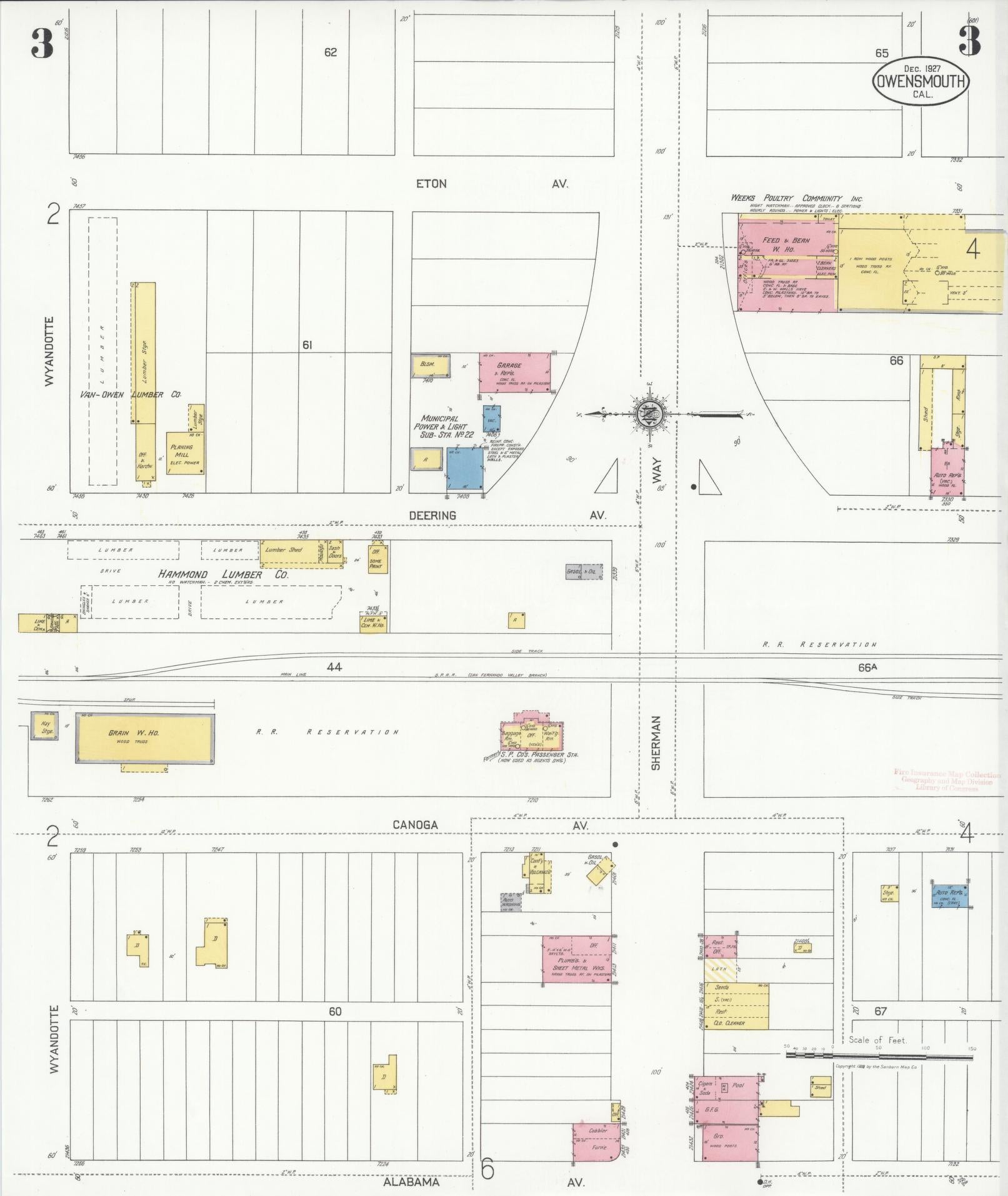 Sanborn Fire Insurance Map from Owensmouth, Los Angeles County, California (1927), Sheet #0003 - Complete Map Set gallery image, historic Sanborn map, vintage wall art, California California