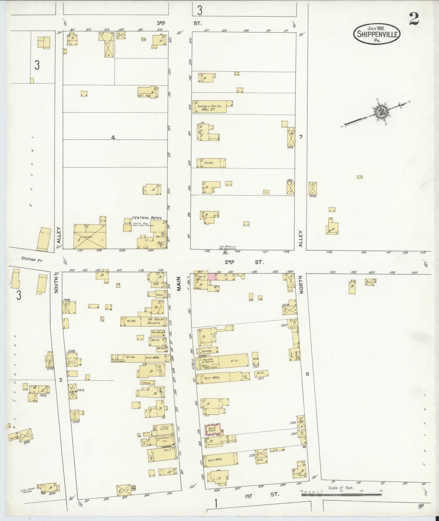 Sanborn Fire Insurance Map from Shippenville, Clarion County, Pennsylvania (1912), Sheet #0002 - Complete Map Set gallery image, historic Sanborn map, vintage wall art, Pennsylvania Pennsylvania