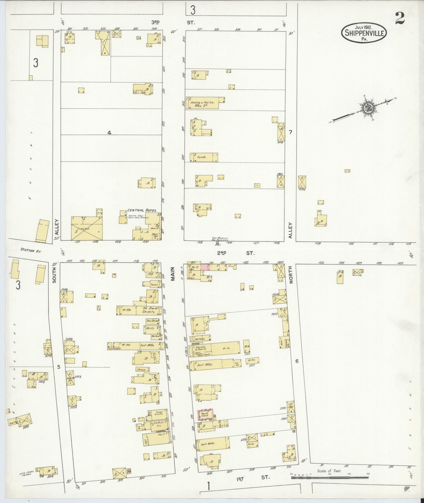 Sanborn Fire Insurance Map from Shippenville, Clarion County, Pennsylvania (1912), Sheet #0002 - Complete Map Set gallery image, historic Sanborn map, vintage wall art, Pennsylvania Pennsylvania